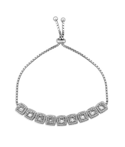 Gümüş Kare Baget Taşlı Asansörlü Bileklik