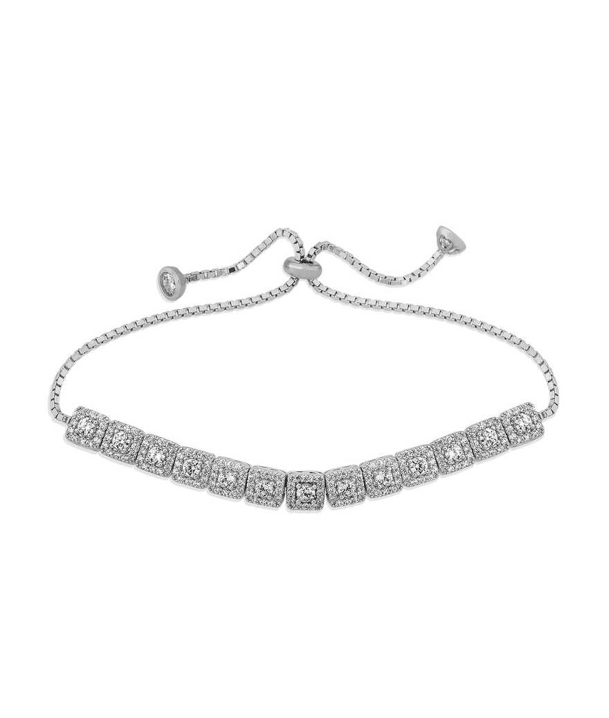 ​Gümüş Kare Baget Taşlı Asansörlü Bileklik