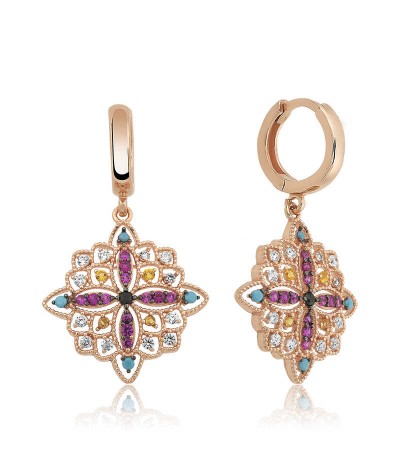 Gümüş Etnik Desenli Bayan Küpe