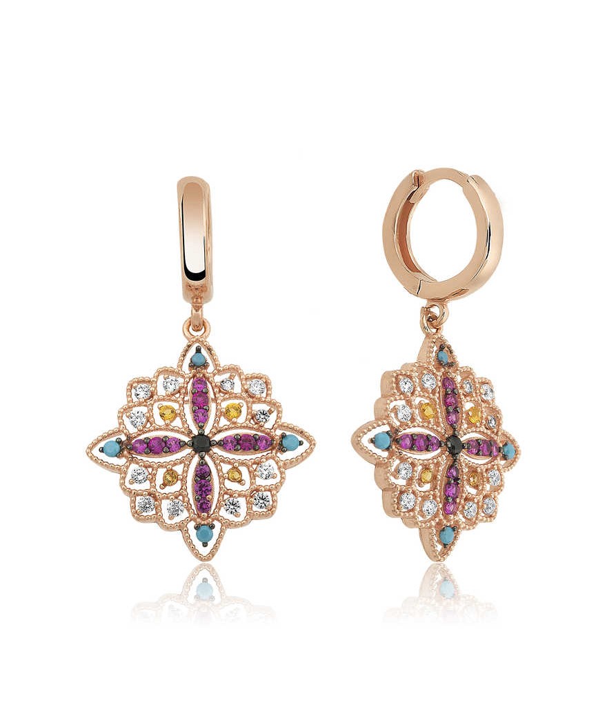 Gümüş Etnik Desenli Bayan Küpe