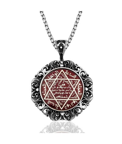 ​Gümüş Bordo Mineli Süleyman Mührü Kolye