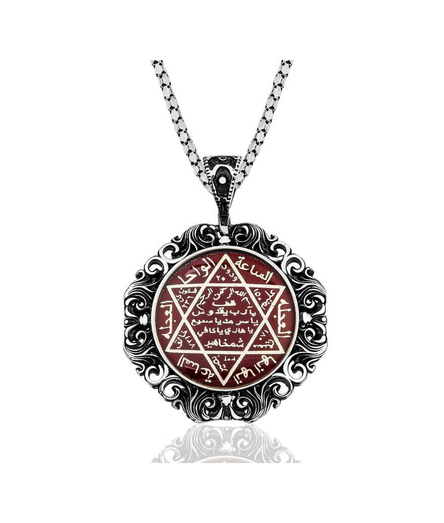 ​Gümüş Bordo Mineli Süleyman Mührü Kolye