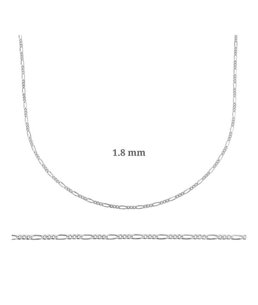 1.8 mm Gümüş Figaro Zincir - 0.50 mikron