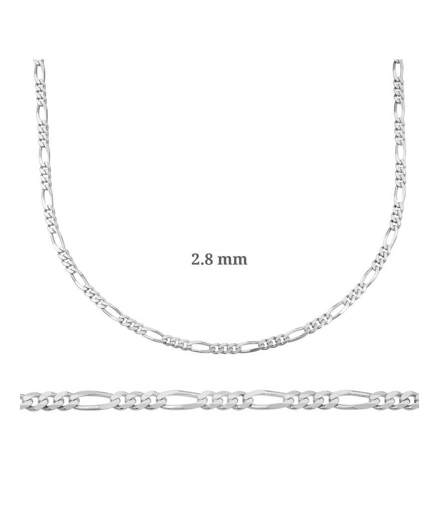 2.8 mm Gümüş Figaro Zincir - 0.80 mikron