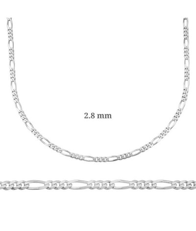 2.8 mm Gümüş Figaro Zincir - 0.80 mikron