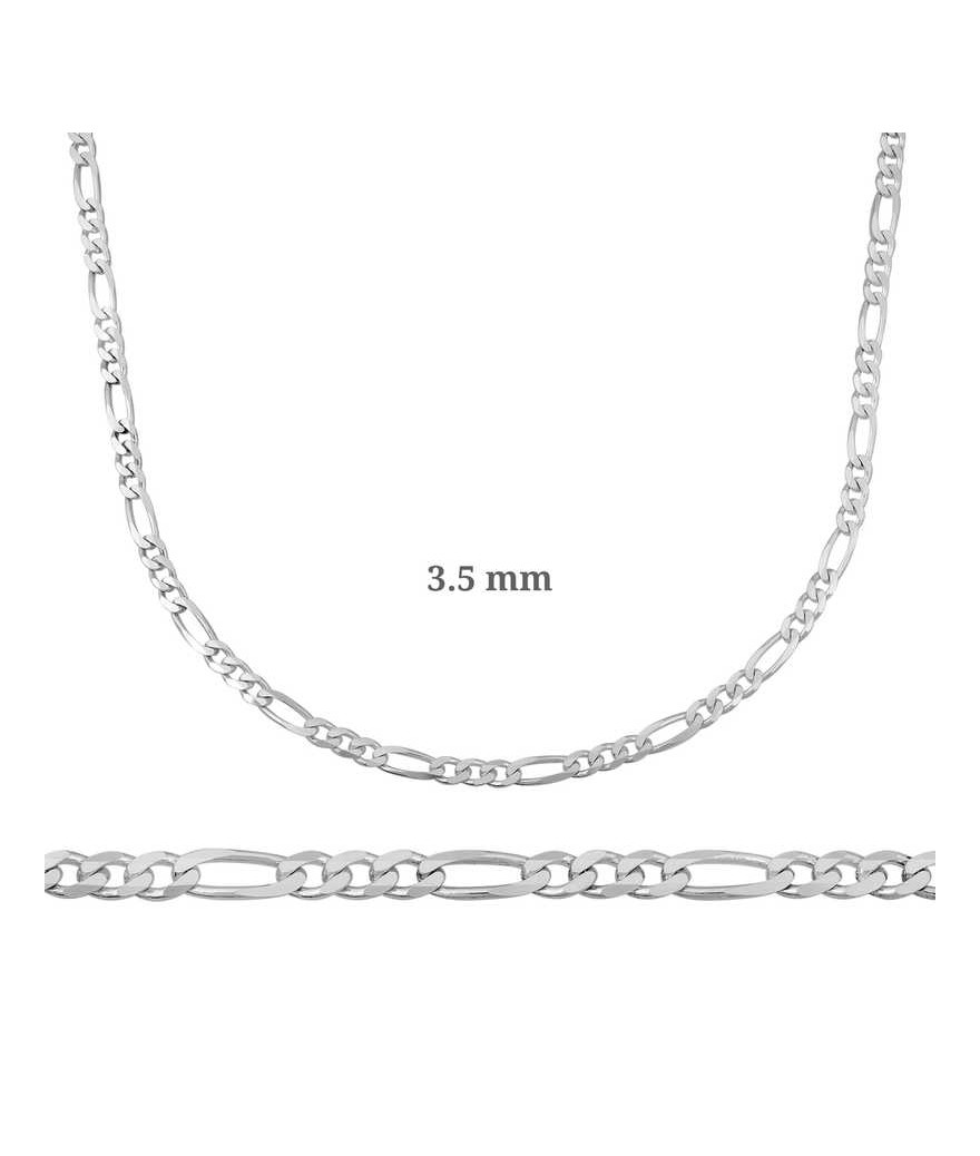 3.5 mm Gümüş Figaro Zincir - 100 mikron