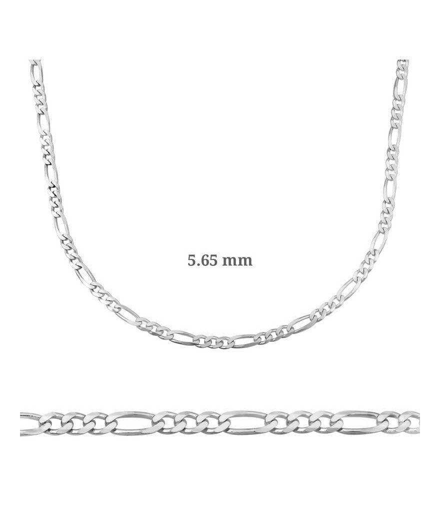 5.65 mm Gümüş Figaro Zincir - 160 mikron