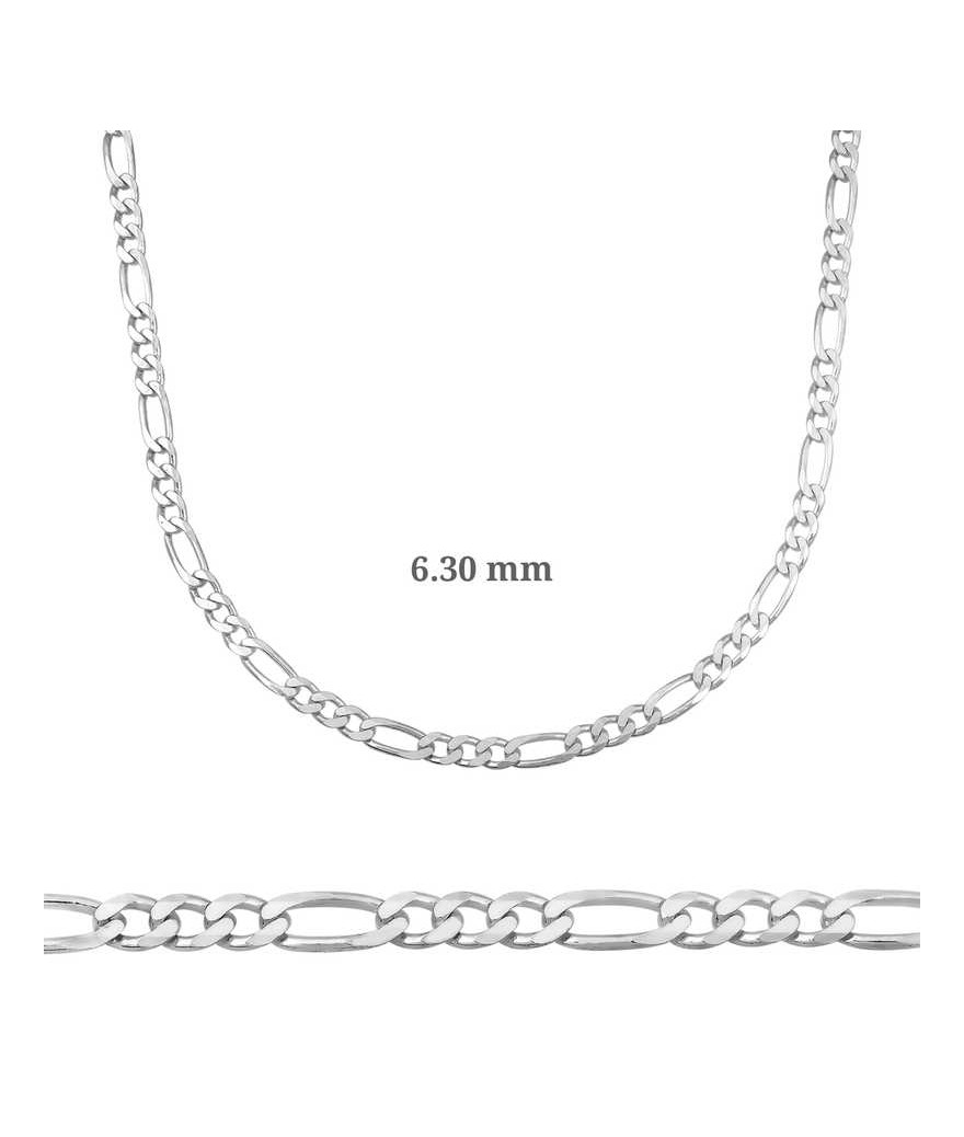 6.30 mm Gümüş Figaro Zincir - 180 mikron