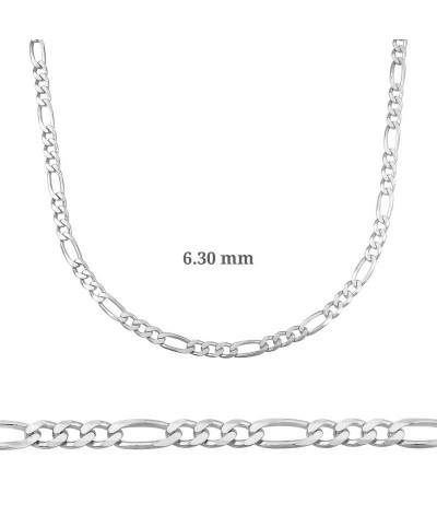 6.30 mm Gümüş Figaro Zincir - 180 mikron