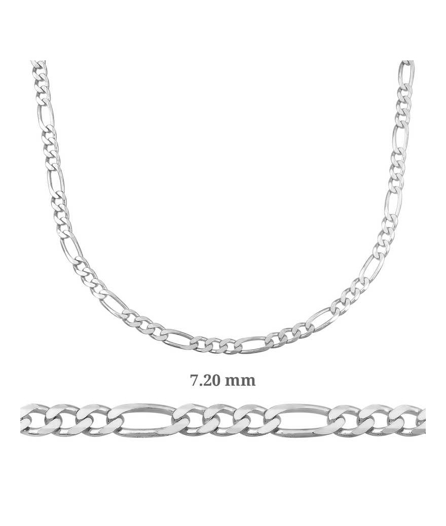 7.20 mm Gümüş Figaro Zincir - 200 mikron