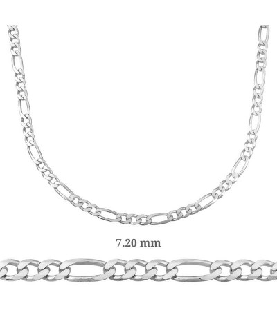 7.20 mm Gümüş Figaro Zincir - 200 mikron