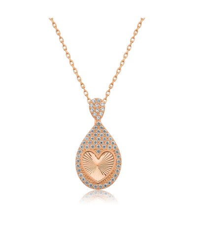 Gümüş Damla Kalp Bayan Kolye