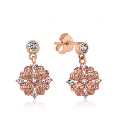 Gümüş Kalp Yapraklı Çiçek Küpe