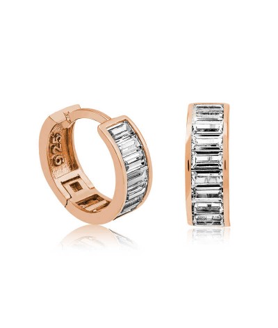 Gümüş Rose Baget Taşlı Halka Küpe