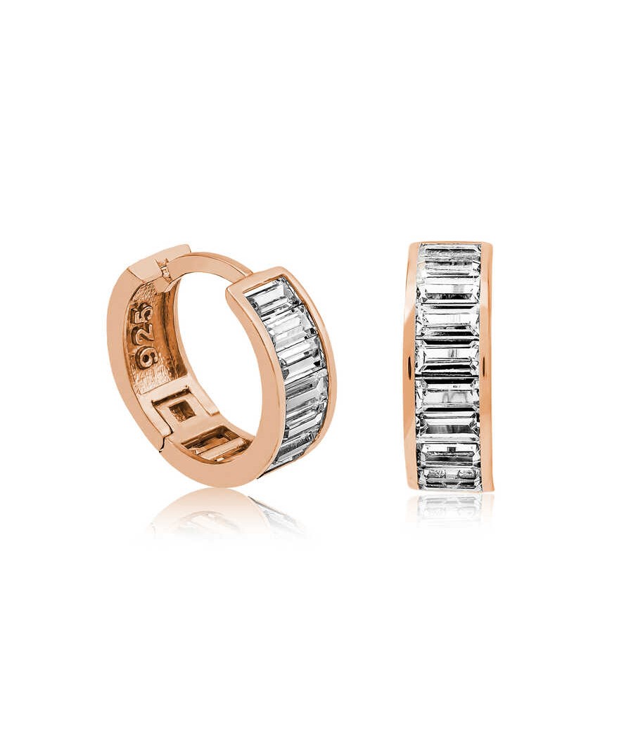 Gümüş Rose Baget Taşlı Halka Küpe