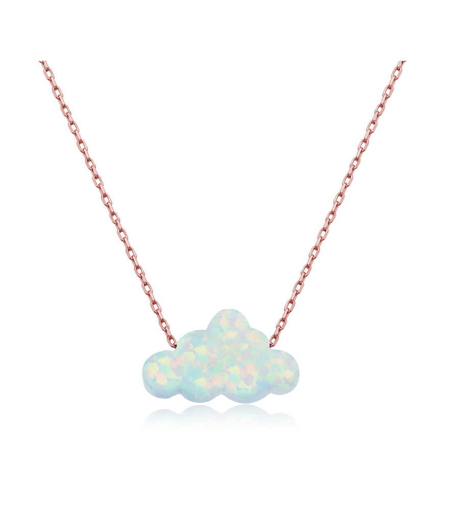 Gümüş Beyaz Opal Taş Bulut Bayan Kolye