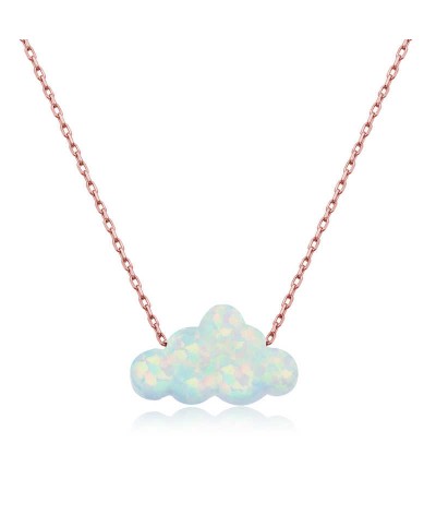 Gümüş Beyaz Opal Taş Bulut Bayan Kolye