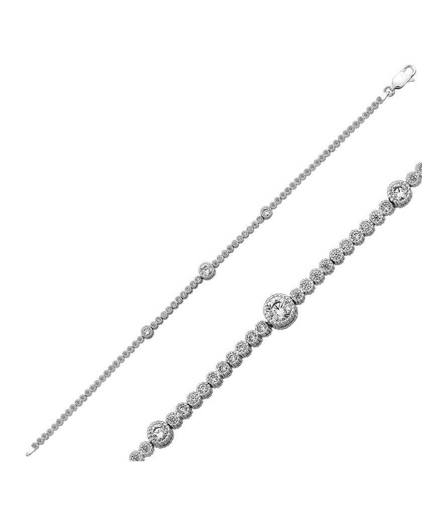 Gümüş Üç Taşlı Su Yolu Bayan Bileklik