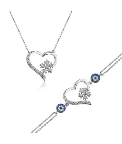 Gümüş Kalp Kar Tanesi Bayan Set