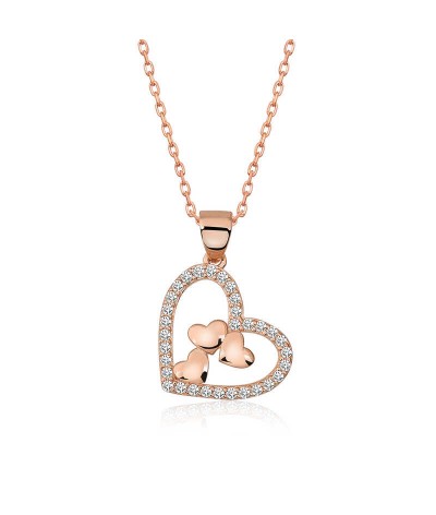 Gümüş Kalbin İçinde Üç Kalp Kolye