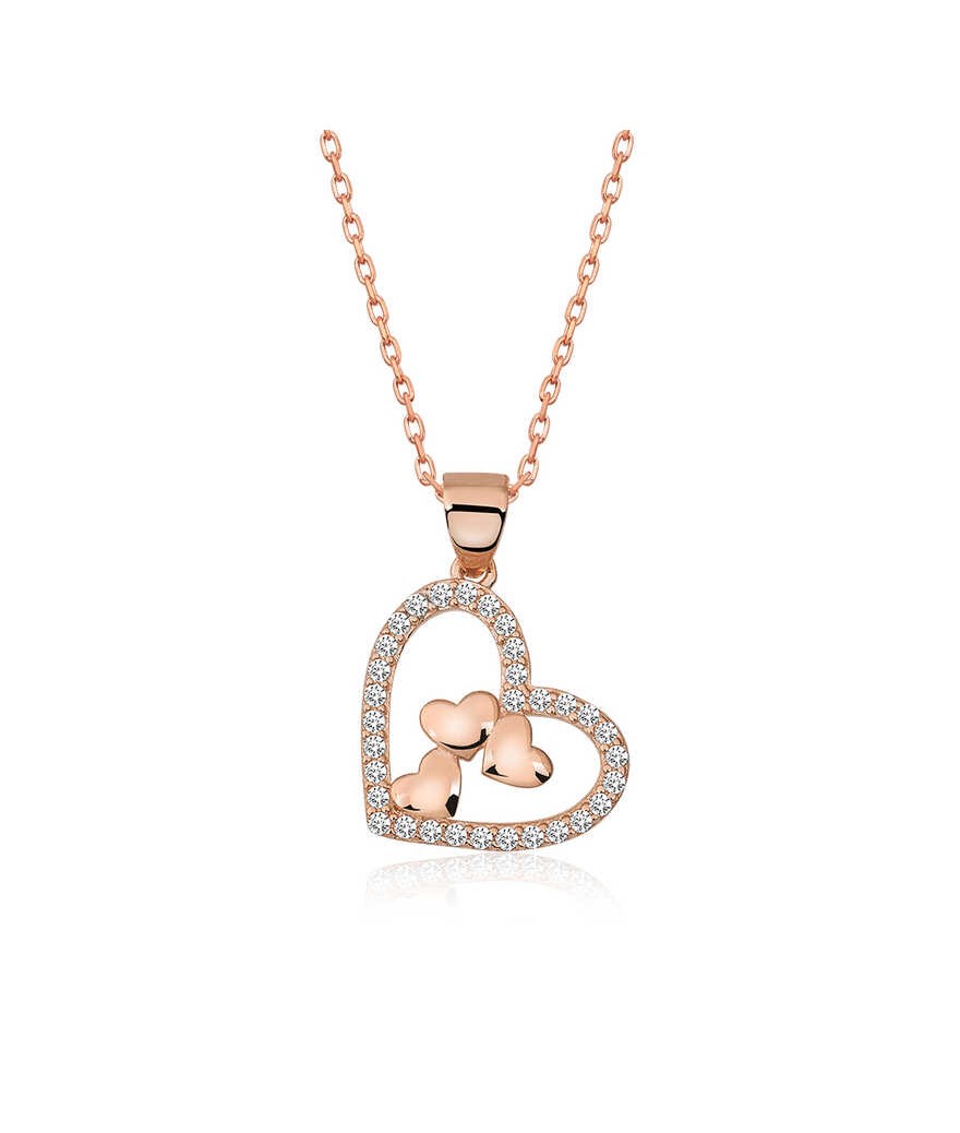 Gümüş Kalbin İçinde Üç Kalp Kolye