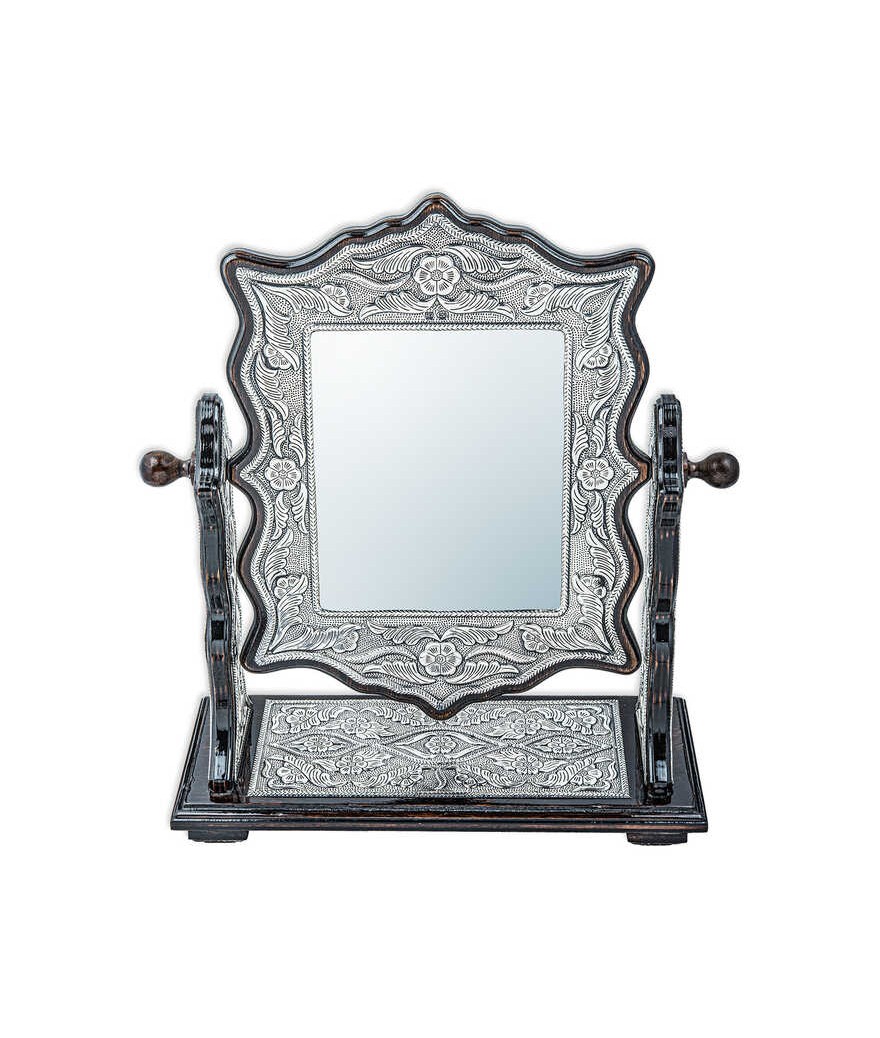 ​Gümüş Çiçek Desenli Kare Çift Taraflı Ayna