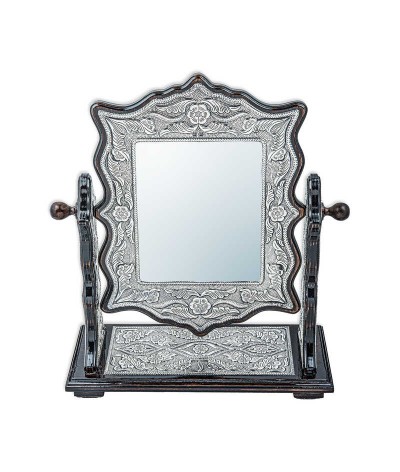 ​Gümüş Çiçek Desenli Kare Çift Taraflı Ayna