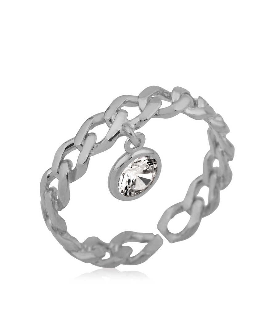 Gümüş Zincir Desenli Sallantılı Tek Taş Bayan Yüzük