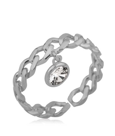 Gümüş Zincir Desenli Sallantılı Tek Taş Bayan Yüzük