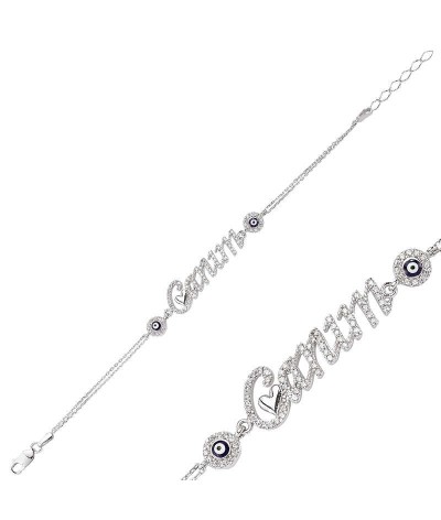 Gümüş Canım Yazılı Nazarlı Bayan Bileklik