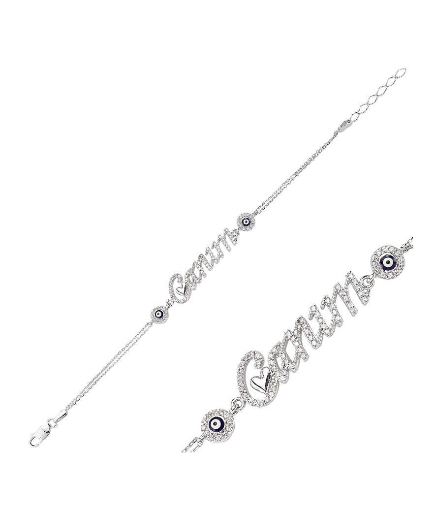 Gümüş Canım Yazılı Nazarlı Bayan Bileklik