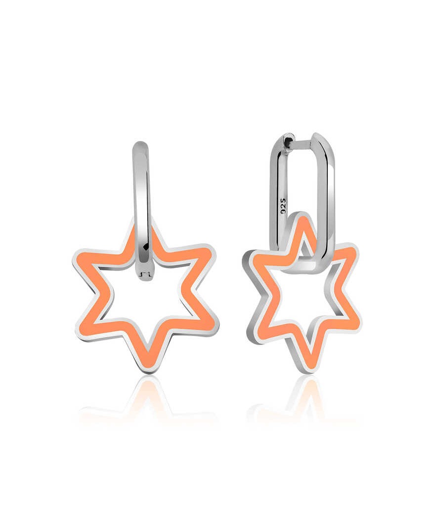 Gümüş Fosforlu Turuncu Yıldız Küpe