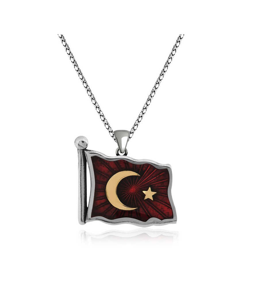 Gümüş Türk Bayrağı Kolye