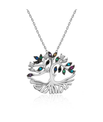 Gümüş Mix Taşlı Tuba Ağacı Kolye