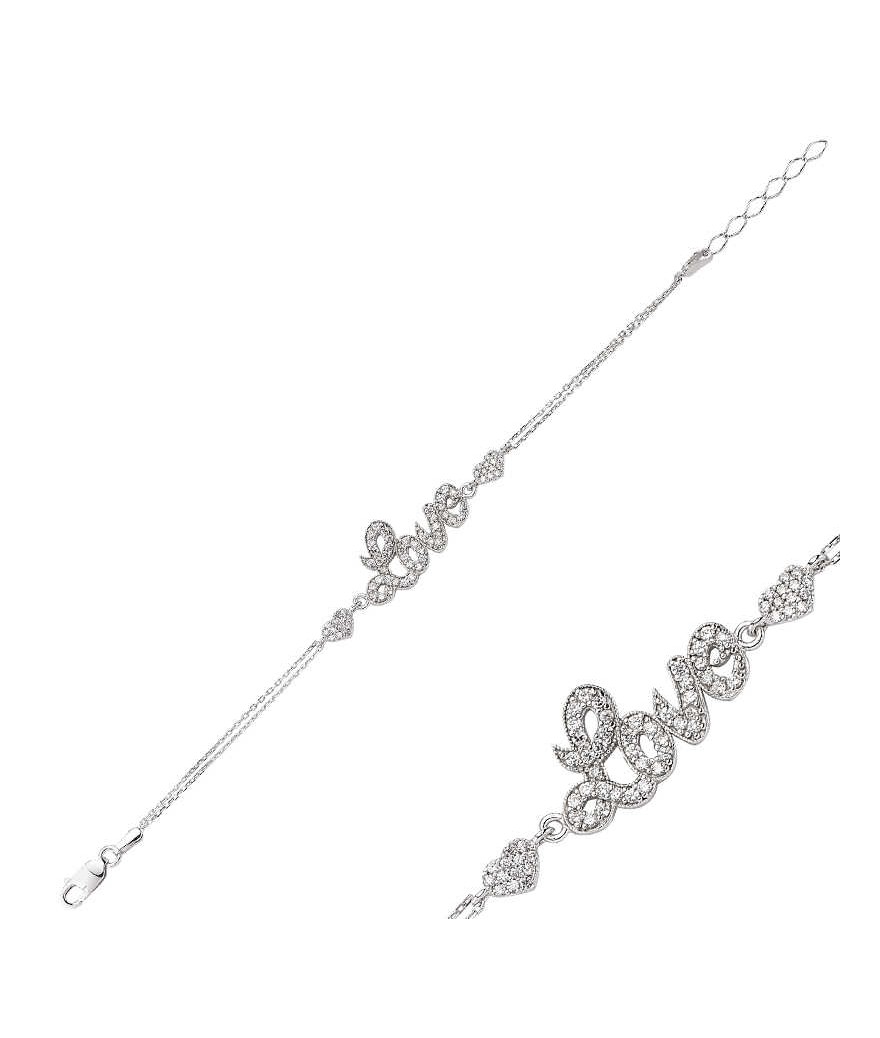 Gümüş Kalpli Love Yazılı Bayan Bileklik