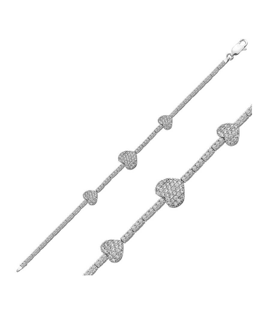 Gümüş Üç Kalpli Su Yolu Bayan Bileklik