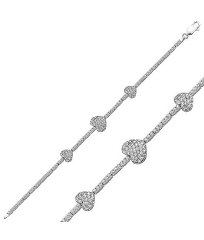 Gümüş Üç Kalpli Su Yolu Bayan Bileklik