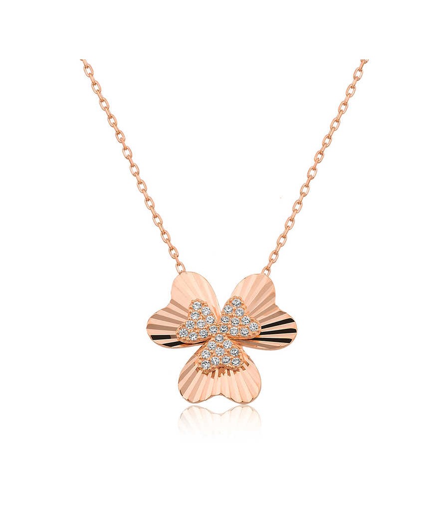 Gümüş Kalp Yonca Bayan Kolye