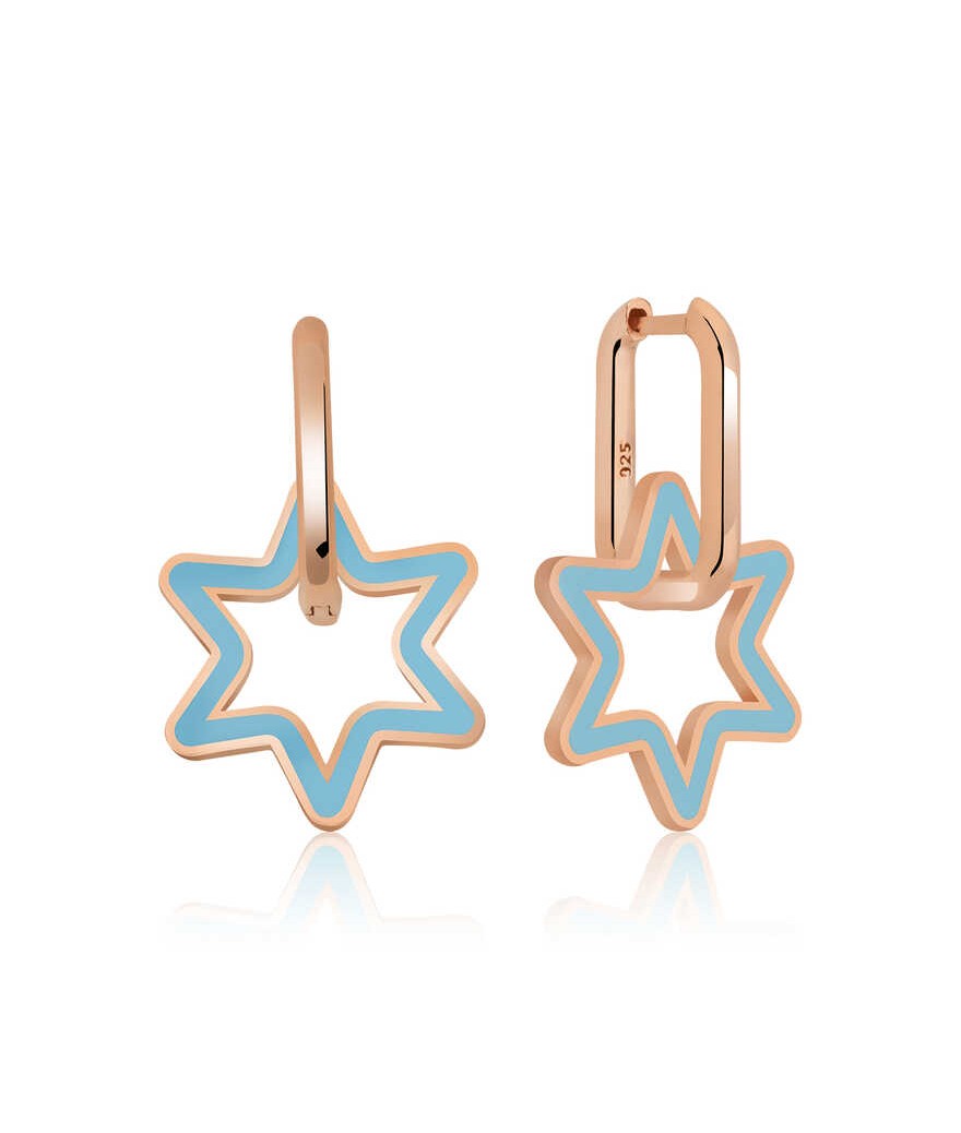 Gümüş Fosforlu Mavi Yıldız Küpe