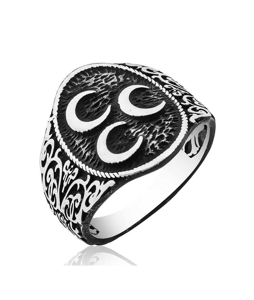 Gümüş Üç Hilal Erkek Yüzük