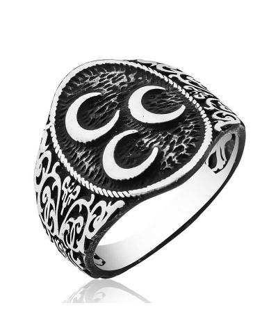 Gümüş Üç Hilal Erkek Yüzük