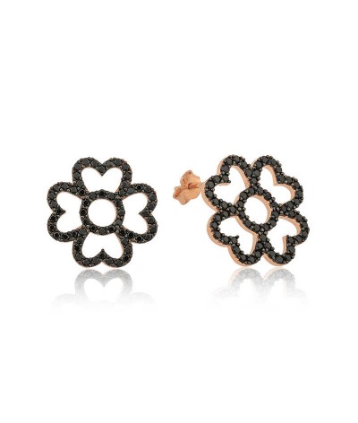 ​Gümüş Kalp Yapraklı Çiçek Küpe