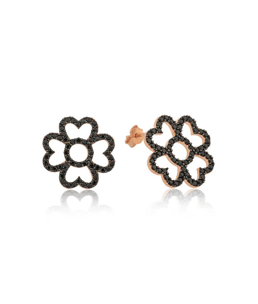 ​Gümüş Kalp Yapraklı Çiçek Küpe