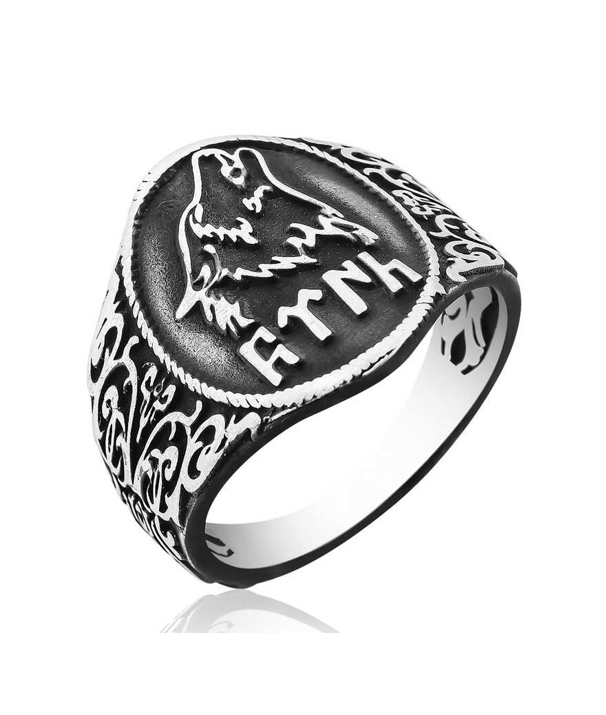 Gümüş Göktürkçe Türk Yazılı Bozkurt Erkek Yüzük