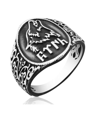 Gümüş Göktürkçe Türk Yazılı Bozkurt Erkek Yüzük