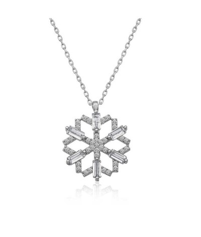 Gümüş Baget Taşlı Kar Tanesi Kolye