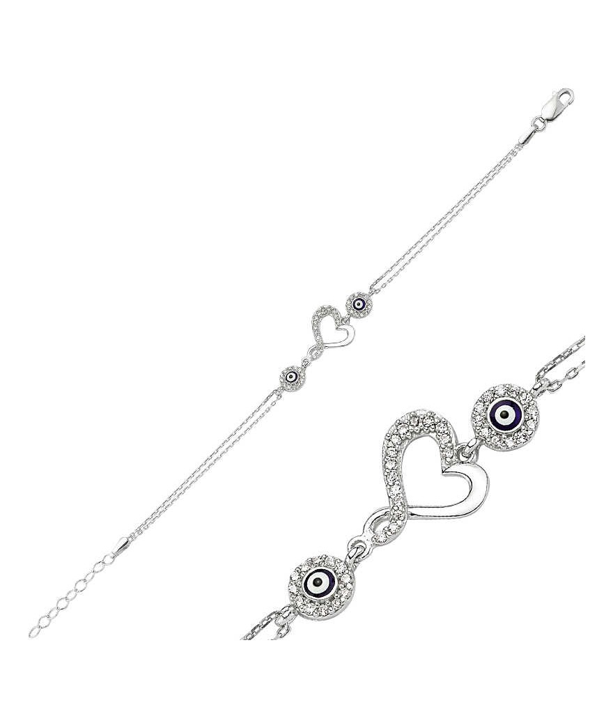 Gümüş Kalpli Bayan Bileklik