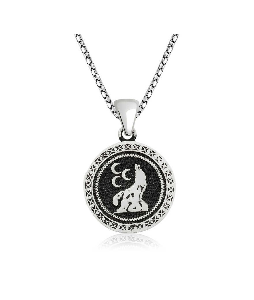 Gümüş Üç Hilal Kurt Kolye