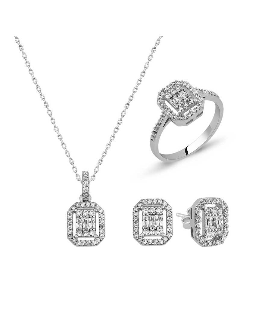 Gümüş Baget Taşlı Bayan Set