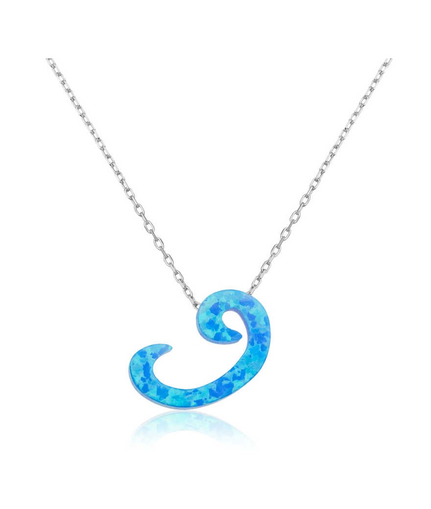 Gümüş Opal Taşlı Vav Bayan Kolye